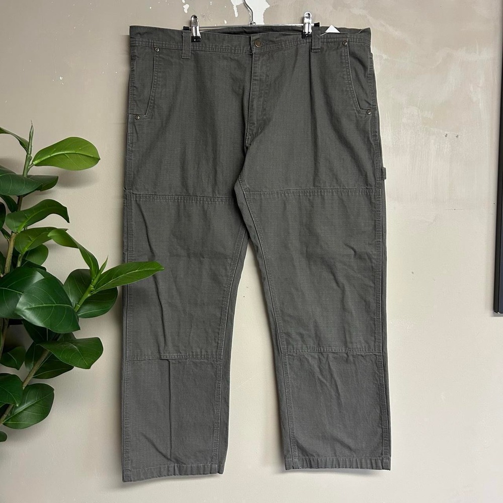 Key Workwear Mens Khaki Green Double Knee Carpenter Pants Y2K Ripstop 38x30